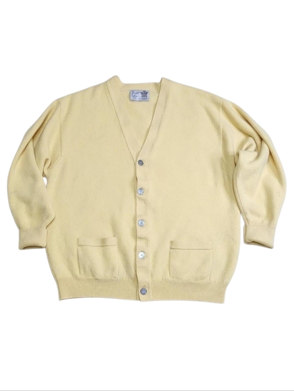 TURNBULL & ASSER Light Yellow 100% Cashmere V Neck Cardigan Sweater Sz Large